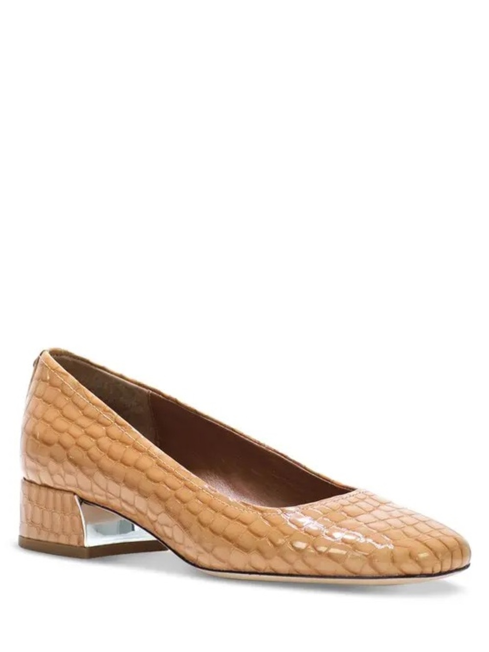 Donald Pliner Drew Tan Croc Patent Leather Square Toe Block Heel Pumps 8.5